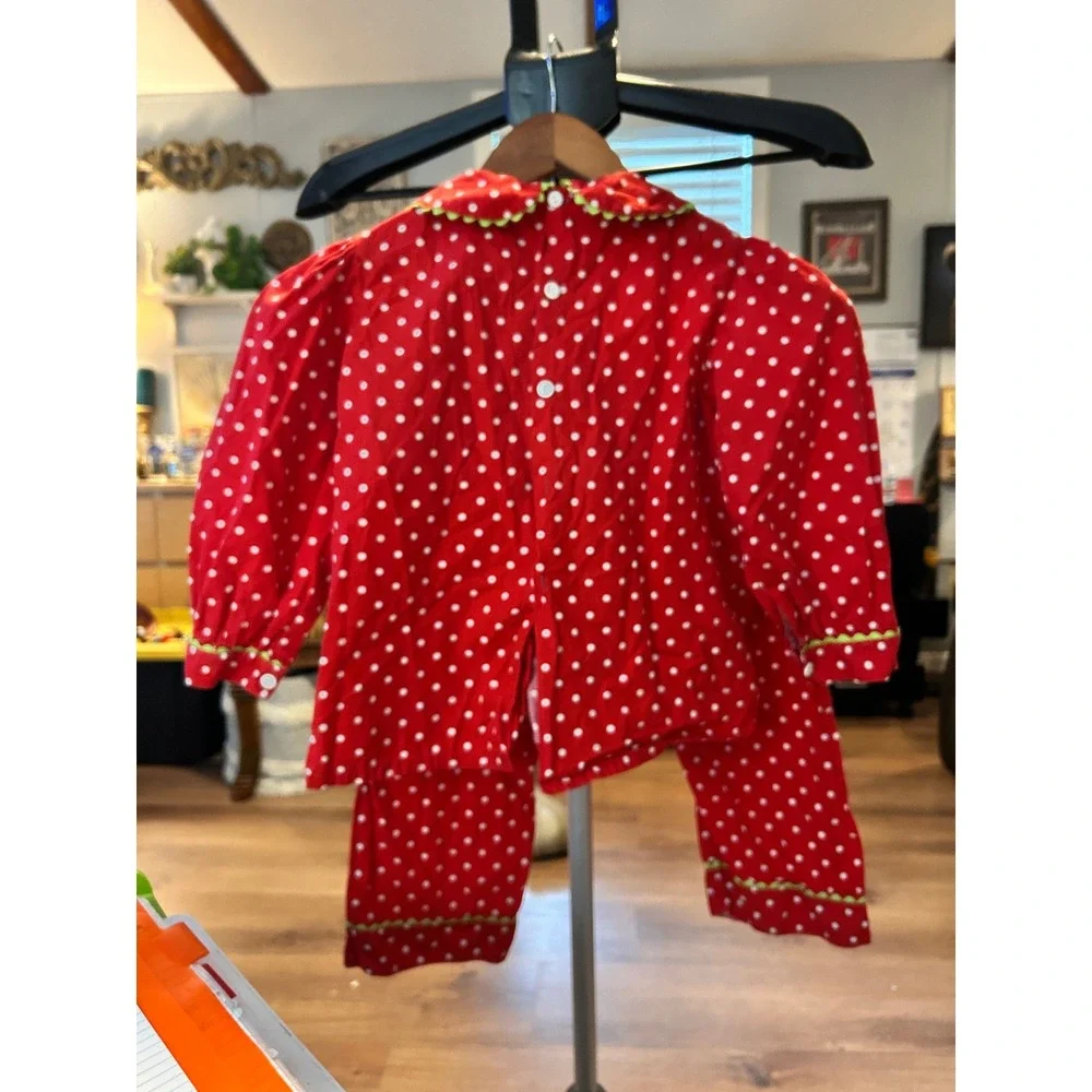 Mom & Me Girls Red Polka Dot Smocked Santa Christmas Pajamas Set Size 5